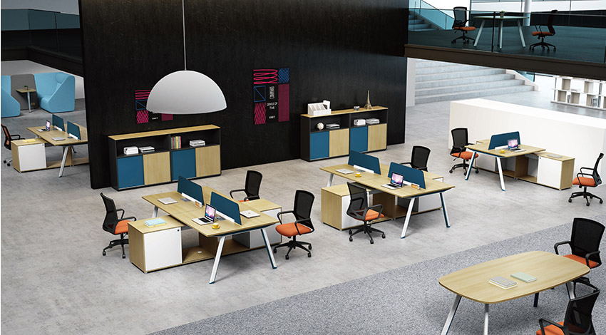 現代時尚四人屏風辦公桌隔斷工作卡位帶邊柜定制