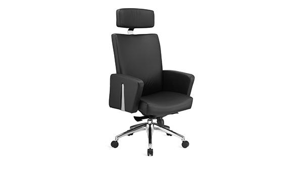 黑色升降調節高度真皮老板椅帶輪子扶手